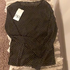 NWT  Sheer Black Top With Gold Details